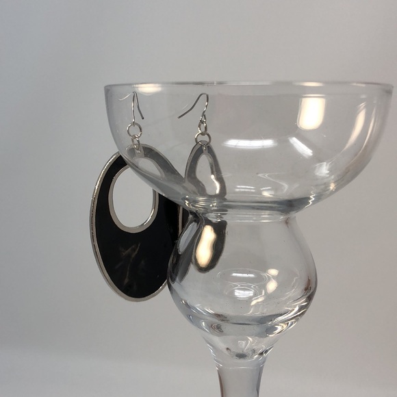 Black with silver tone drop earrings - Picture 2 of 7